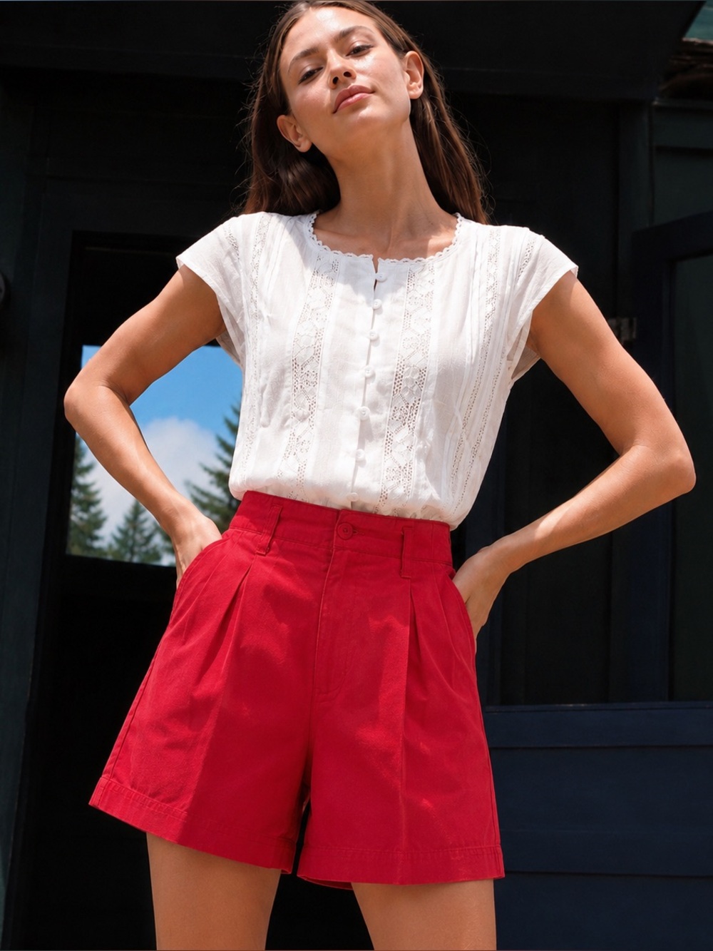 90s Red High Rise Pleated Shorts Vintage Preppy Cotton Hunt Club, 12